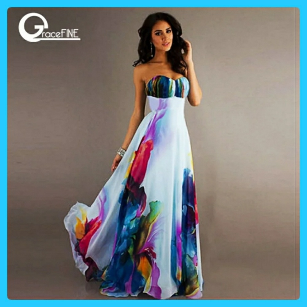 Laat One😱Strapless Maxi Dress Blue White Pink